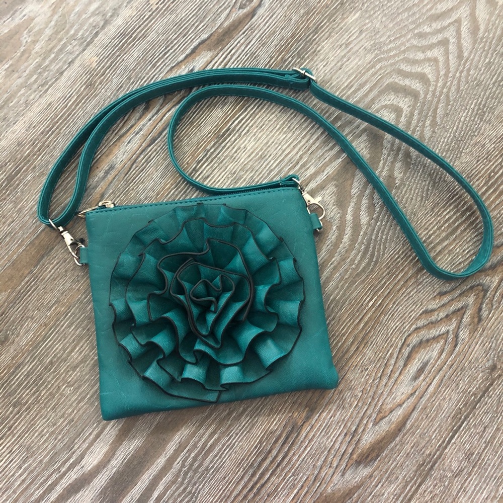 MELLOW WORLD | Teal Floral Leather Crossbody Bag